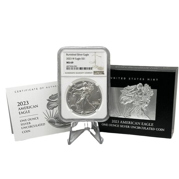 2023 W Burnished Silver Eagle NGC MS69 w/ Box & COA Fine Silver Coin - Picture 1 of 13
